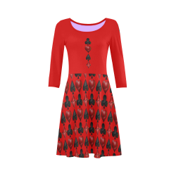 Las Vegas Black and Red Poker Casino Card Shapes on Red 3/4 Sleeve Sundress (D23)