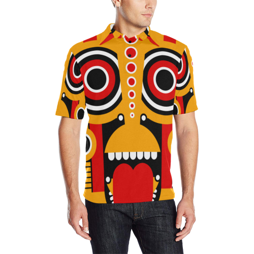 Red Yellow Tiki Tribal Men's All Over Print Polo Shirt (Model T55)