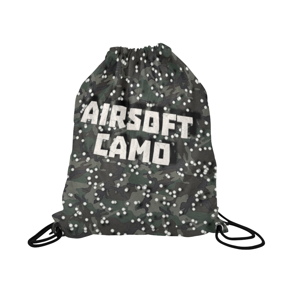 funny airsoft and paintball gamer woodland camouflage design parody Large Drawstring Bag Model 1604 (Twin Sides)  16.5"(W) * 19.3"(H)