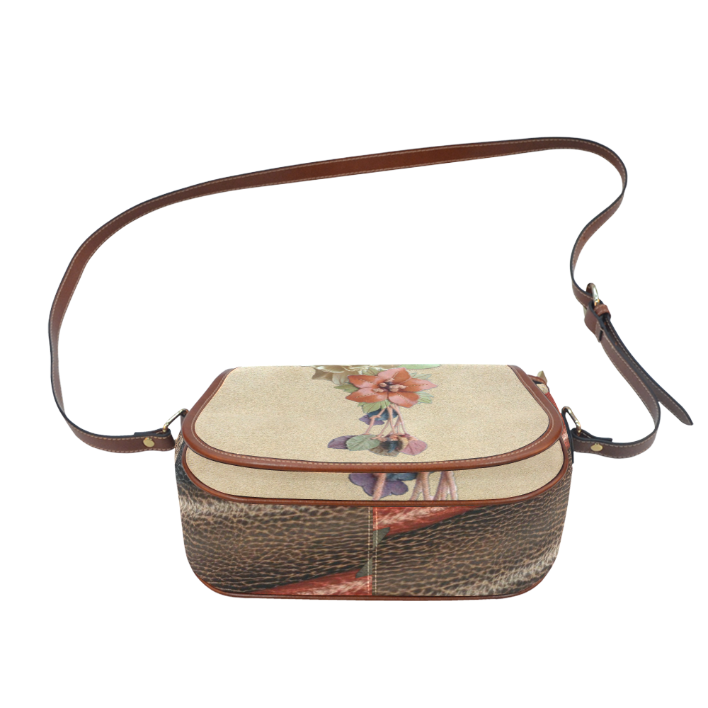 Leathe & Suede - Flower Art Saddle Bag/Small (Model 1649) Full Customization