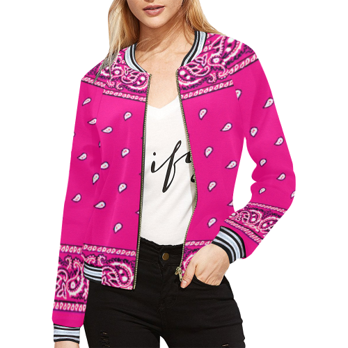 KERCHIEF PATTERN PINK All Over Print Bomber Jacket for Women (Model H21)