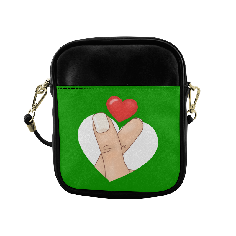 Hand and Finger Heart / Green Sling Bag (Model 1627)