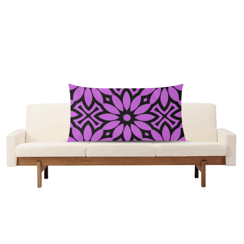 Purple/Black Flowery Pattern Rectangle Pillow Case 20"x36"(Twin Sides)