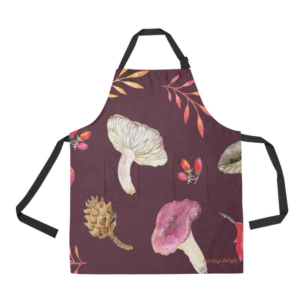 Fairlings Delight's Veggies Collection-Red Mushrooms on Burgundy 53086a All Over Print Apron