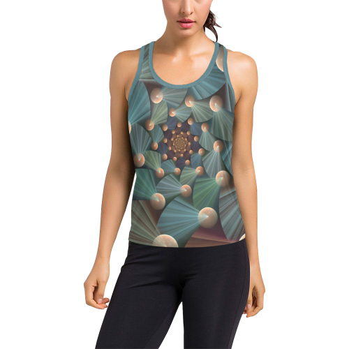 Modern Abstract Fractal Art With Depth Brown Slate Turquoise Women's Racerback Tank Top (Model T60)