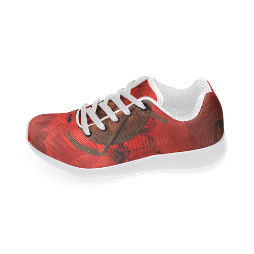 Skulls on red vintage background Women's Running Shoes/Large Size (Model 020)