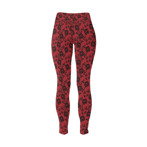 Gothic Roses Lace Red Women's Plus Size High Waist Leggings (Model L44)