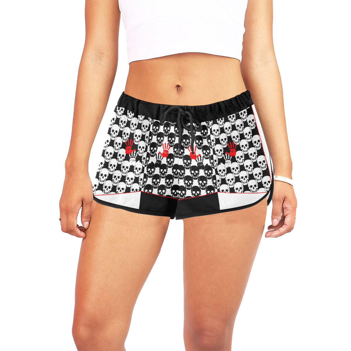 Skulls and Hands - black and white II Women's All Over Print Relaxed Shorts (Model L19)