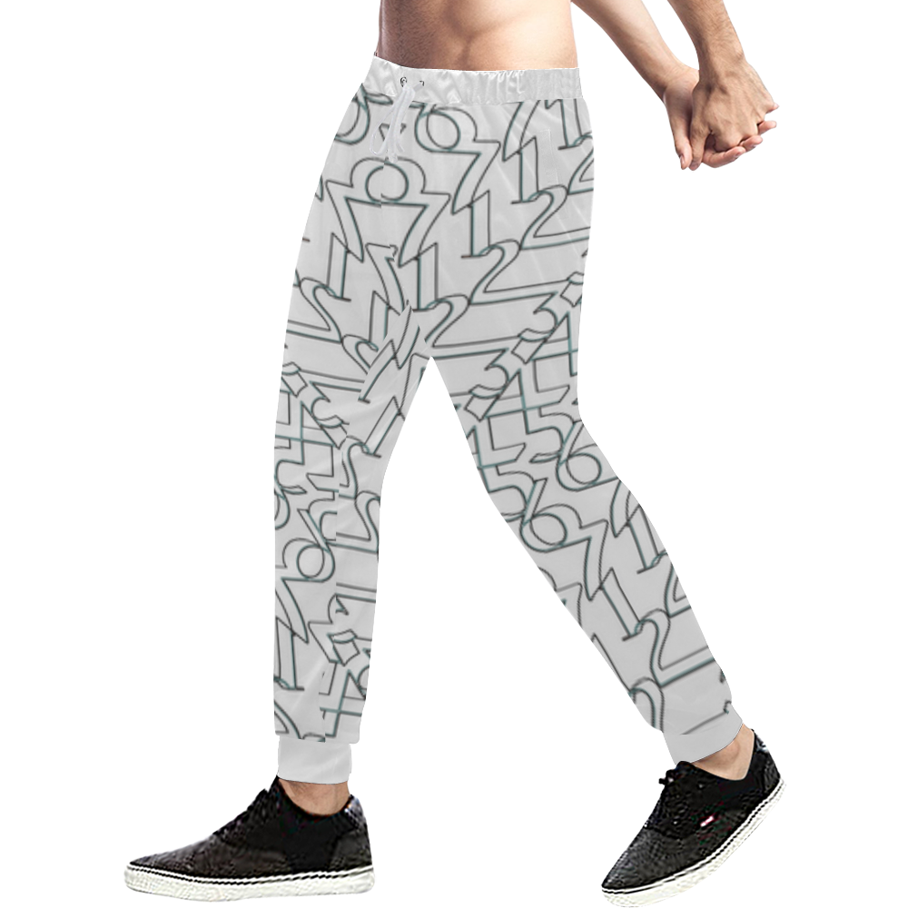 NUMBERS Collection 1234567 White/Outline Men's All Over Print Sweatpants (Model L11)