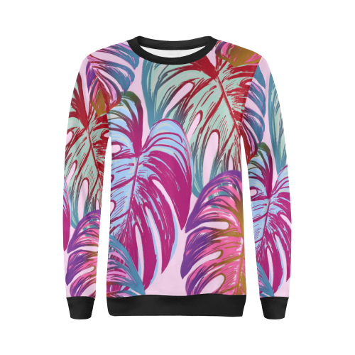 Pretty Leaves B by JamColors All Over Print Crewneck Sweatshirt for Women (Model H18)
