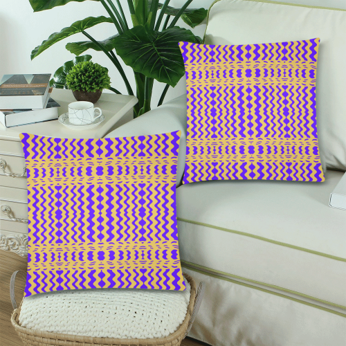 Purple Yellow Modern  Waves Lines Custom Zippered Pillow Cases 18"x 18" (Twin Sides) (Set of 2)
