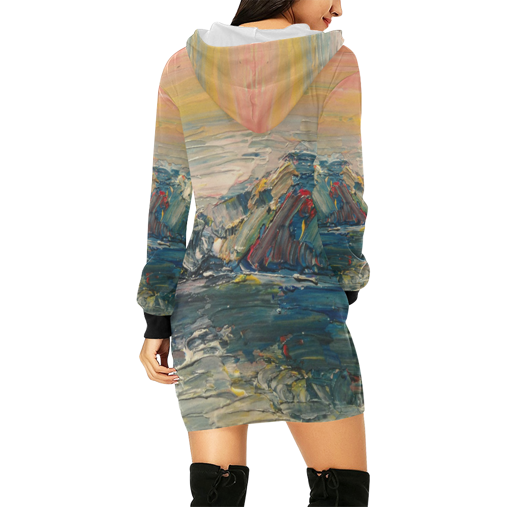 Mountains painting All Over Print Hoodie Mini Dress (Model H27)
