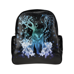 Awesome wolf with flowers Multi-Pockets Backpack (Model 1636)