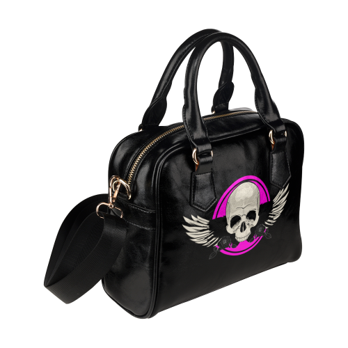 Wing Skull - Pink Shoulder Handbag (Model 1634)