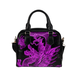 Japanese Hot Purple Dragon Leather Shoulder Handbag (Model 1634)