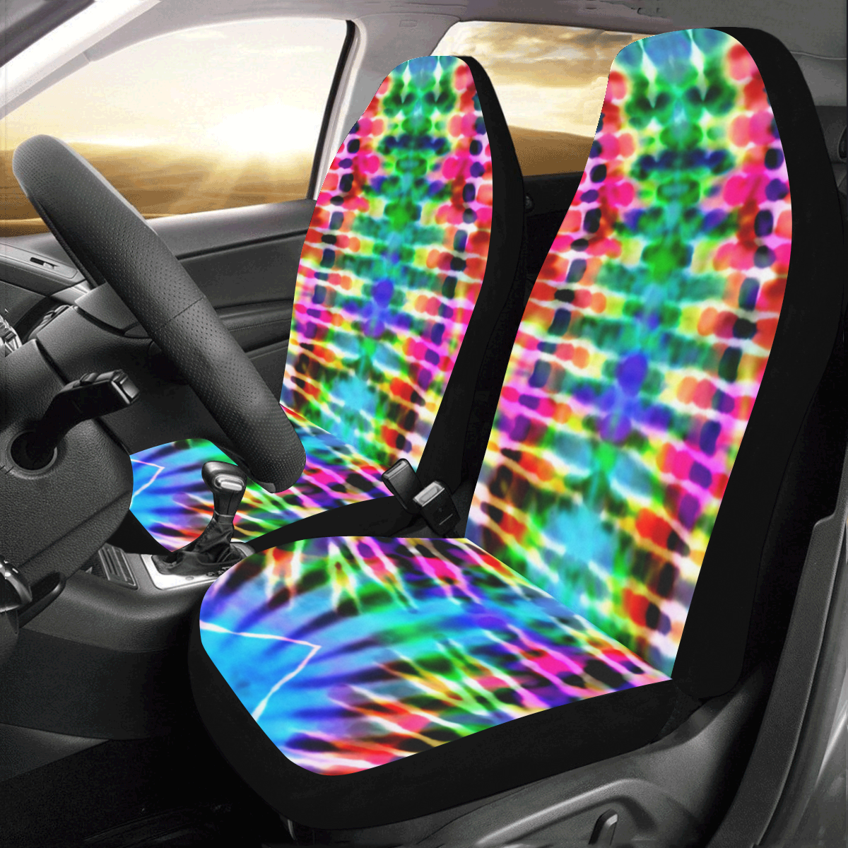 Sunshine And Rainbows Tie Dye Car Seat Covers (Set of 2)