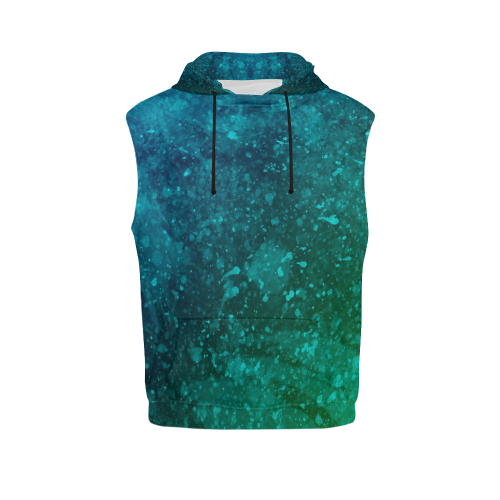 Blue and Green Abstract All Over Print Sleeveless Hoodie for Women (Model H15)