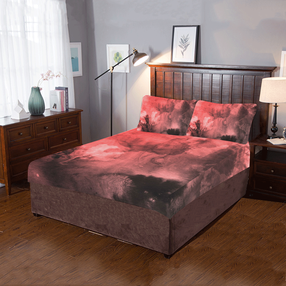 Red and Black Watercolour 3-Piece Bedding Set
