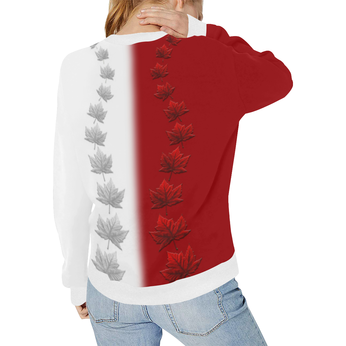 Canada Sweatshirts 2 Tone Souvenir Women's Rib Cuff Crew Neck Sweatshirt (Model H34)