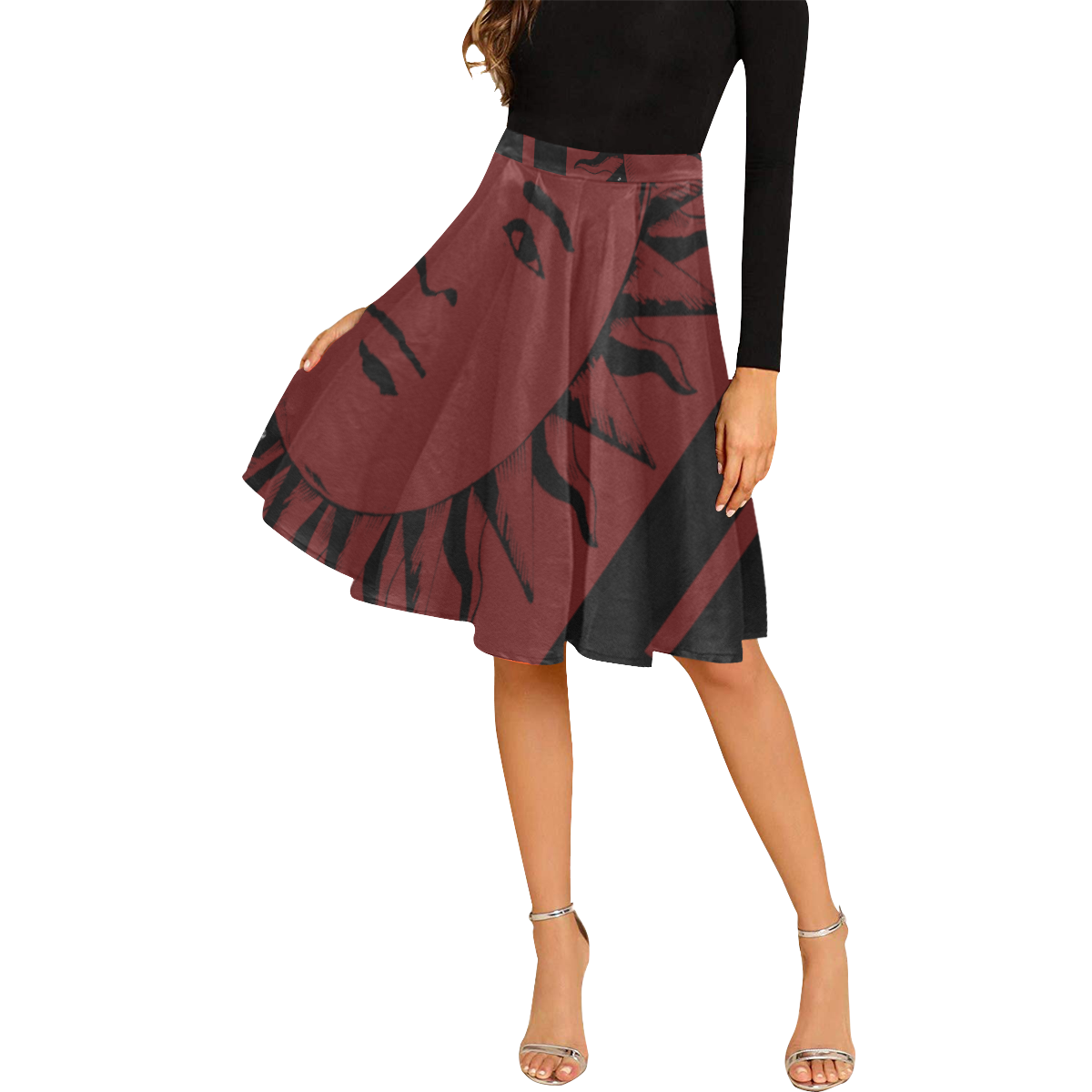 GOD Midi Skirt Maroon Melete Pleated Midi Skirt (Model D15)