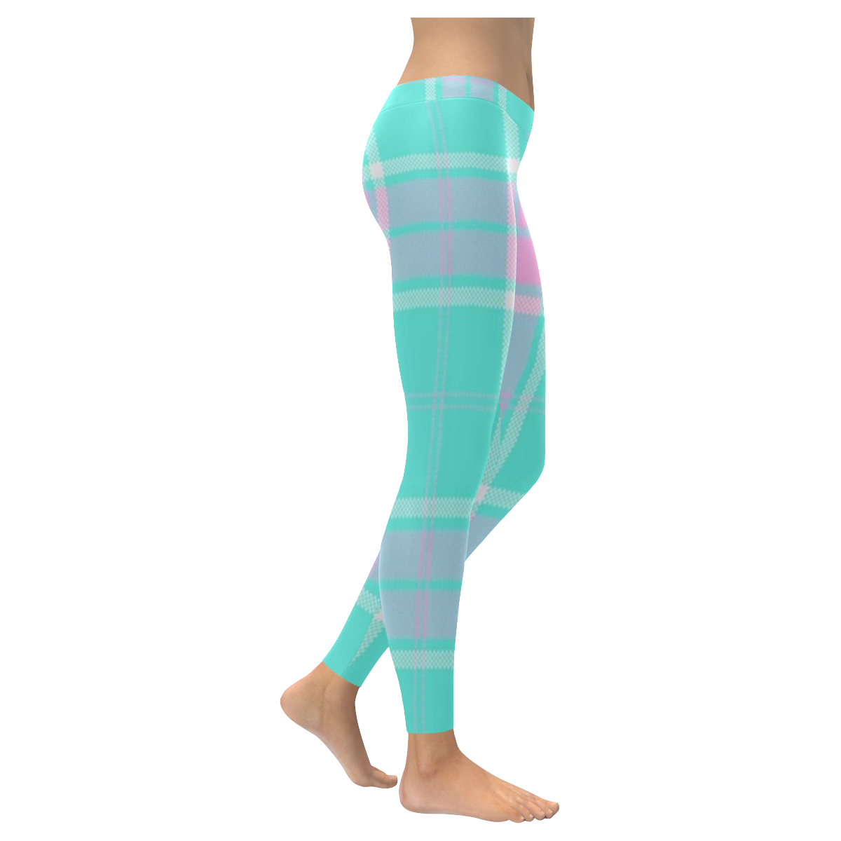 Blue And Pink Pastel Plaid Women's Low Rise Leggings (Invisible Stitch) (Model L05)