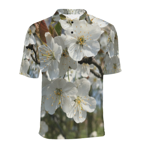 white flower Men's All Over Print Polo Shirt (Model T55)