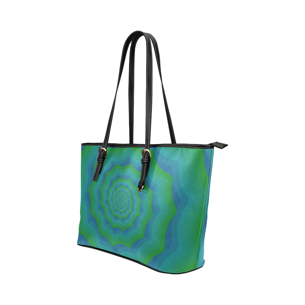 Green blue spiral Leather Tote Bag/Large (Model 1651)