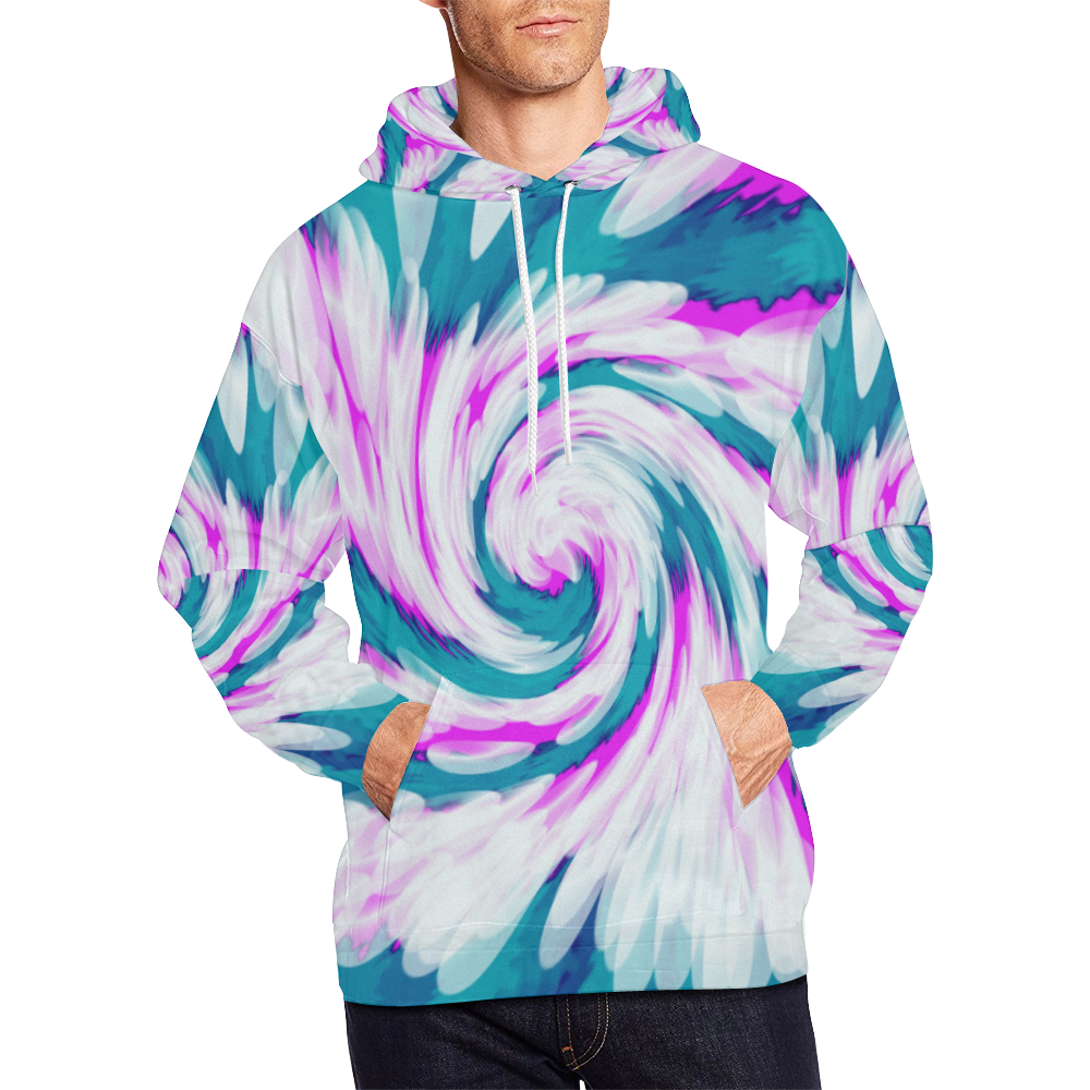 Turquoise Pink Tie Dye Swirl Abstract All Over Print Hoodie for Men/Large Size (USA Size) (Model H13)