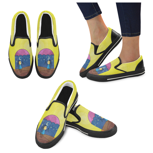 We Only Come Out at Night Women's Unusual Slip-on Canvas Shoes (Model 019)