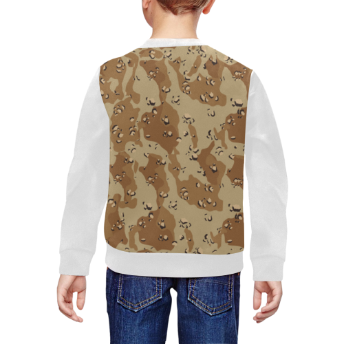 Vintage Desert Brown Camouflage (Vest Style) White All Over Print Crewneck Sweatshirt for Kids (Model H29)