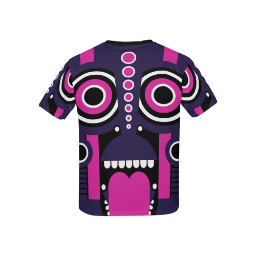 Pink Purple Tiki Tribal Kids' All Over Print T-Shirt with Solid Color Neck (Model T40)
