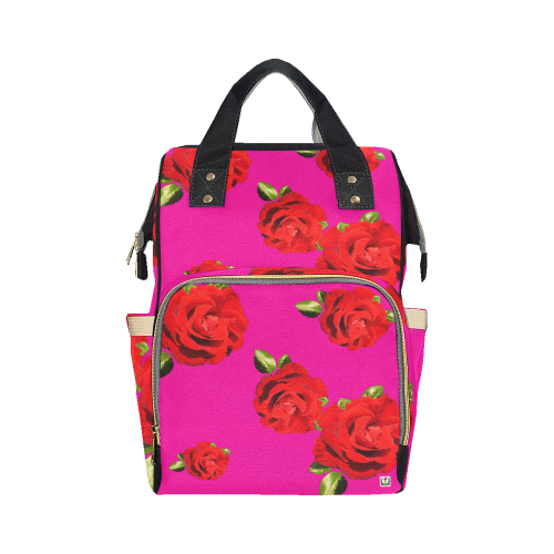 Fairlings Delight's Floral Luxury Collection- Red Rose Multi-Function Diaper Backpack 53086c7 Multi-Function Diaper Backpack/Diaper Bag (Model 1688)