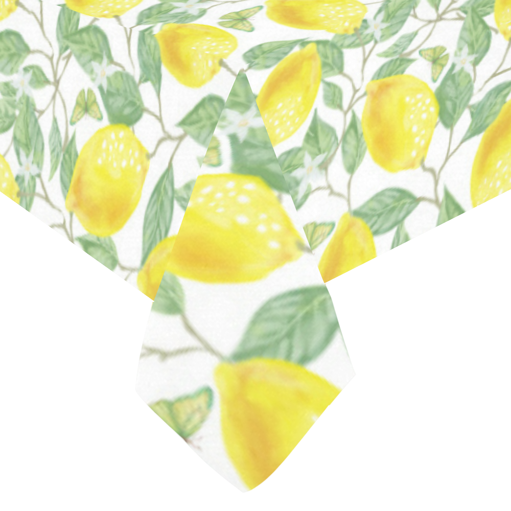 Lemons With Chevron 2 Cotton Linen Tablecloth 60"x120"