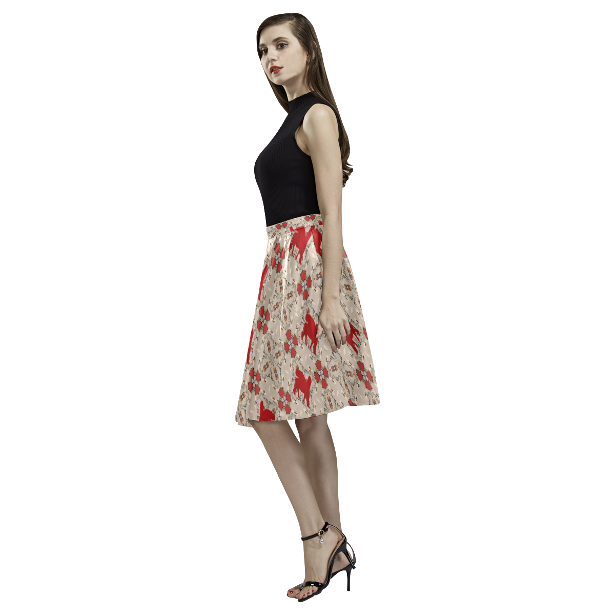 Red Lamassu Melete Pleated Midi Skirt (Model D15)