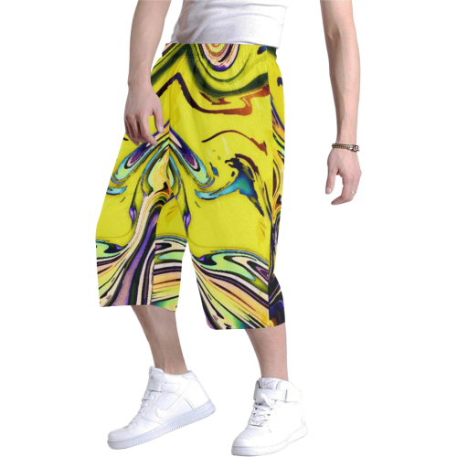 Yellow marble Men's All Over Print Baggy Shorts (Model L37)