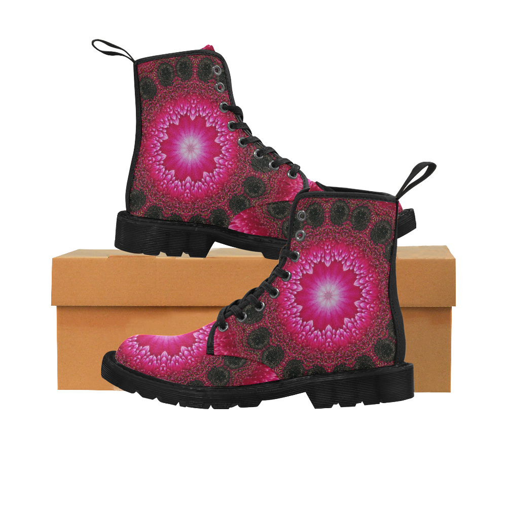 Pink Dahlia kaleidoscope photo print Martin Boots for Women (Black) (Model 1203H)