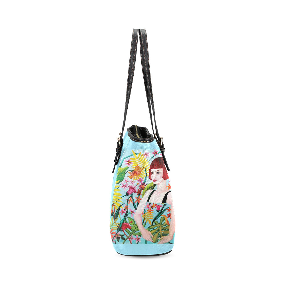 TROPICAL DREAMING Leather Tote Bag/Small (Model 1640)