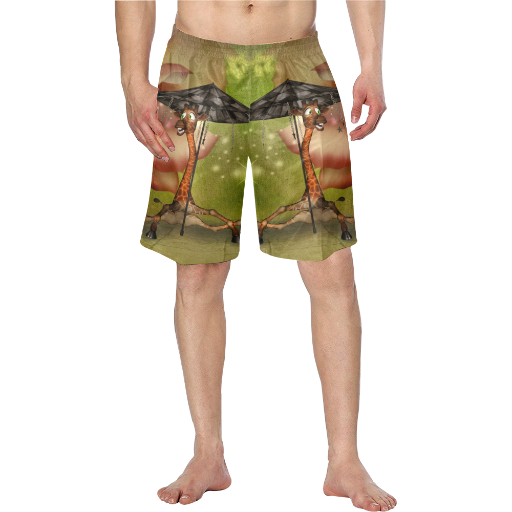 Funny giraffe with umbrella Men's Swim Trunk (Model L21)