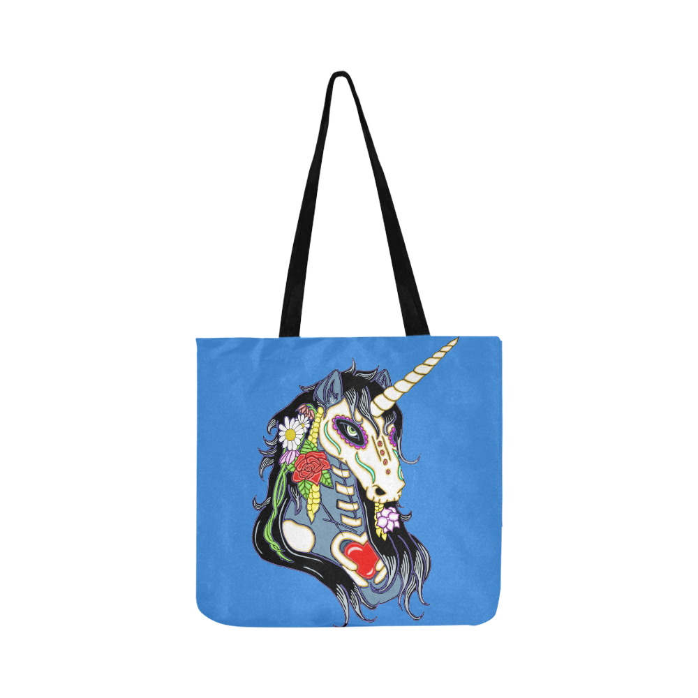Spring Flower Unicorn Skull Blue Reusable Shopping Bag Model 1660 (Two sides)