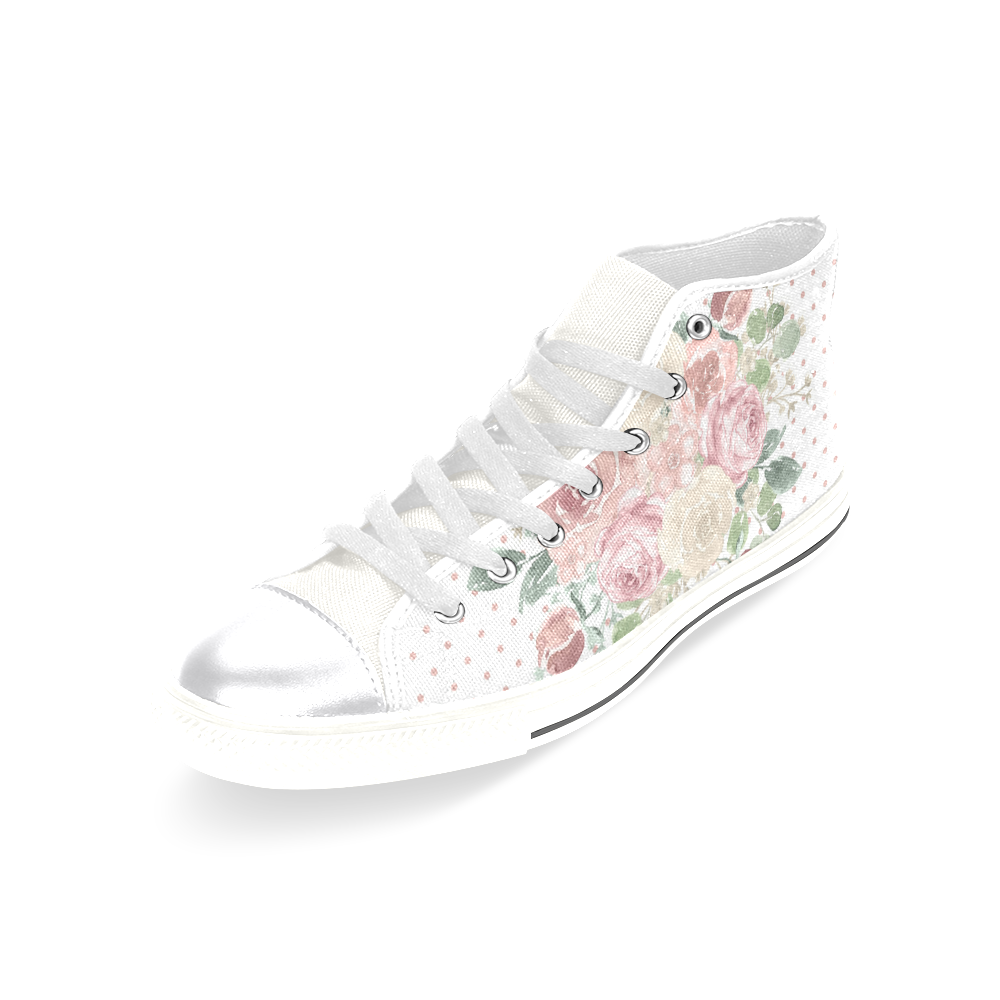 Pastel Rose Shoes, Watercolor Floral Dots Women's Classic High Top Canvas Shoes (Model 017)