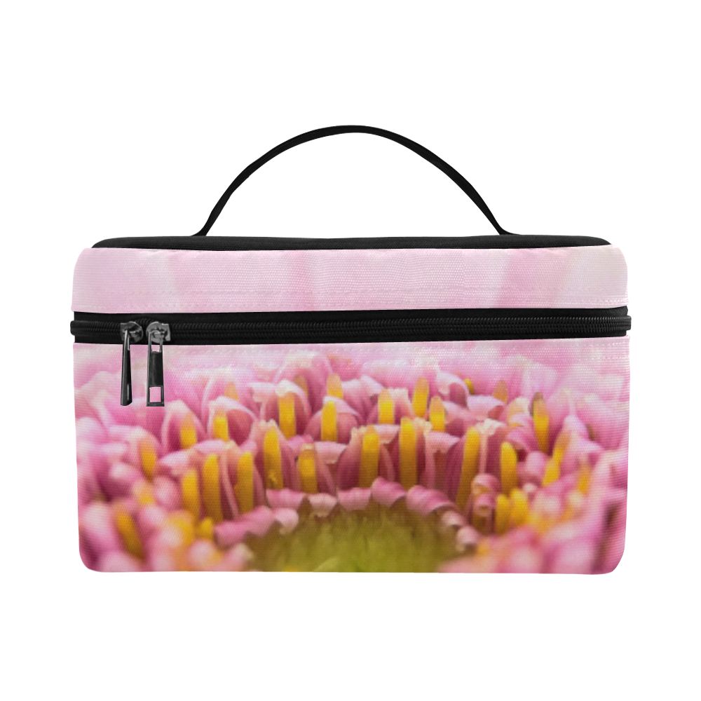 Gerbera Daisy - Pink Flower on Watercolor Yellow Cosmetic Bag/Large (Model 1658)