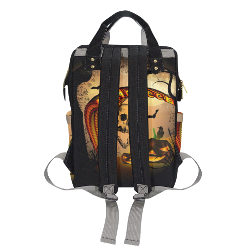 Funny halloween design with skull and pumpkin Multi-Function Diaper Backpack/Diaper Bag (Model 1688)