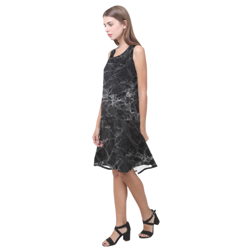 Marble Black Pattern Sleeveless Splicing Shift Dress(Model D17)