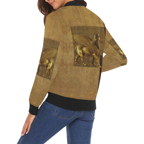 Lamassu Brown All Over Print Bomber Jacket for Women (Model H19)
