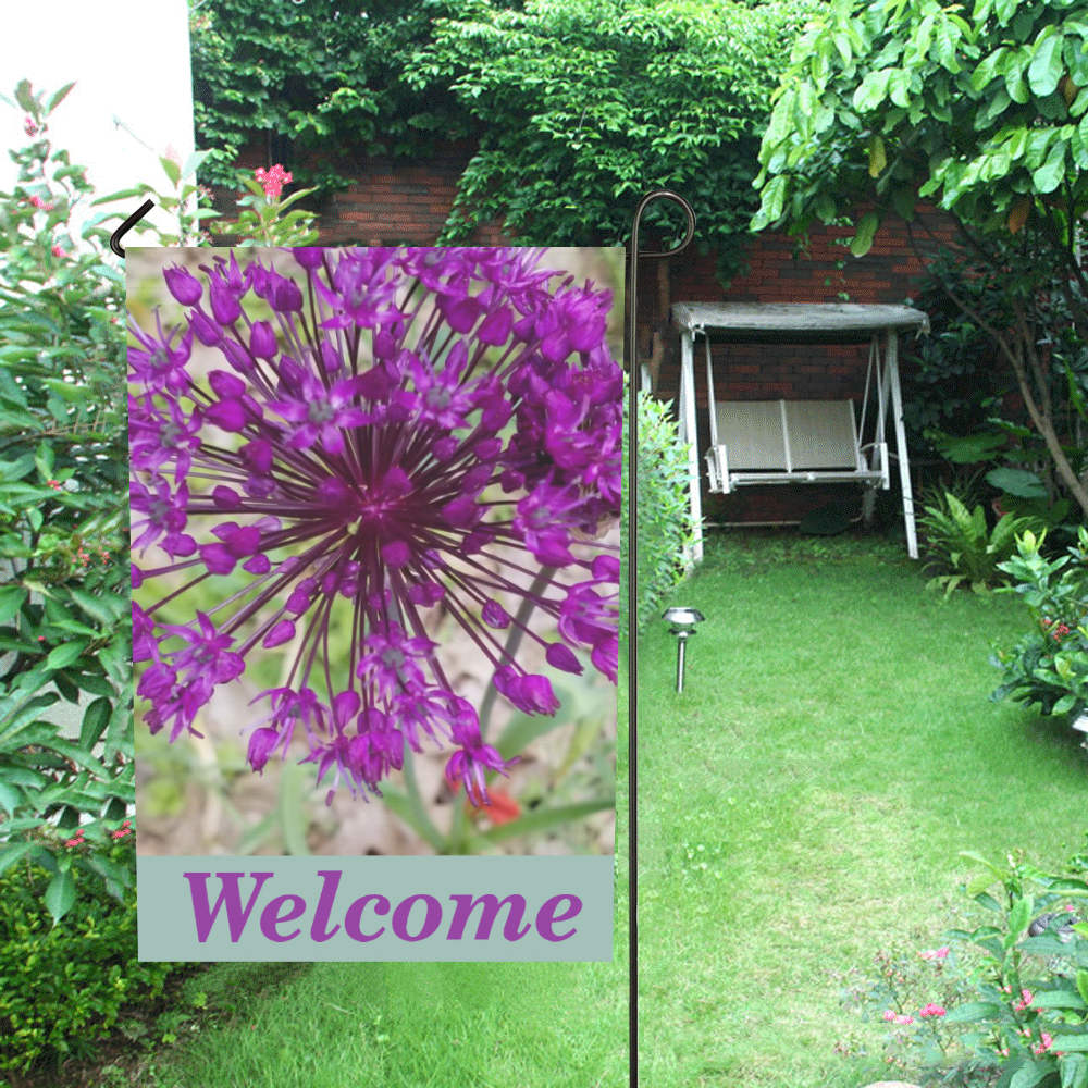 Purple Allium Welcome Flag Garden Flag 12‘’x18‘’（Without Flagpole）