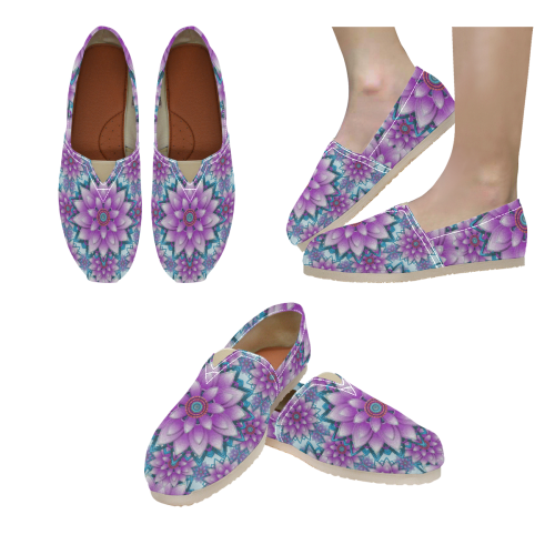 Lotus Flower Ornament Pattern Purple and turquoise Women's Classic Canvas Slip-On (Model 1206)