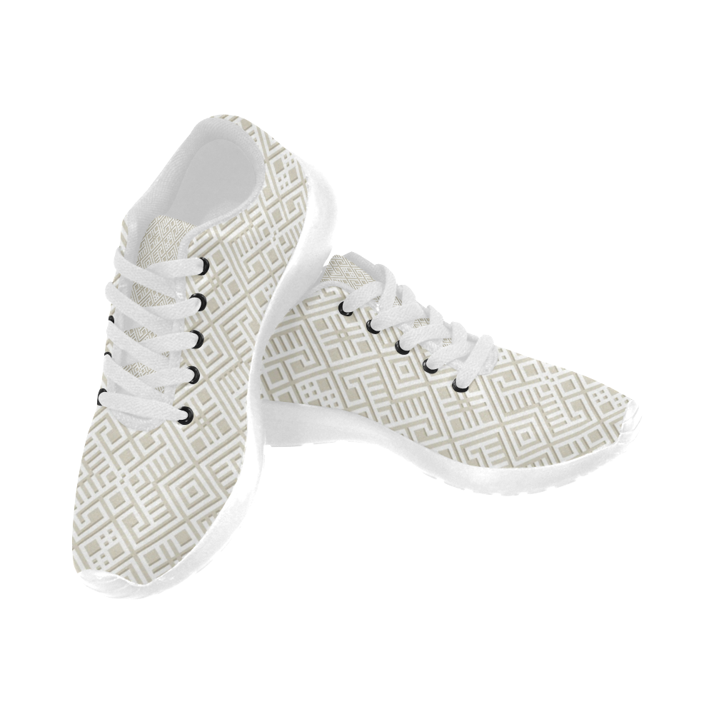 White 3D Geometric Pattern Kid's Running Shoes (Model 020)