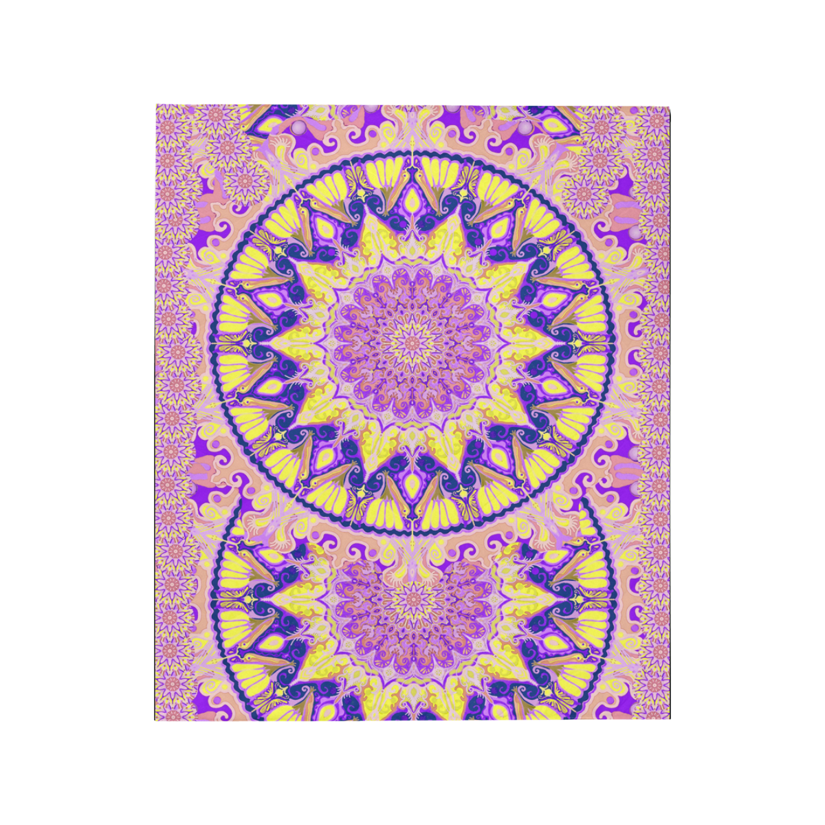 boho mandala yellow purple Quilt 50"x60"