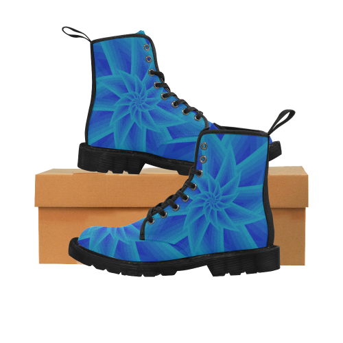 Royal blue star flower Martin Boots for Women (Black) (Model 1203H)