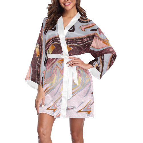 rose gold Glitter gradient marble Long Sleeve Kimono Robe